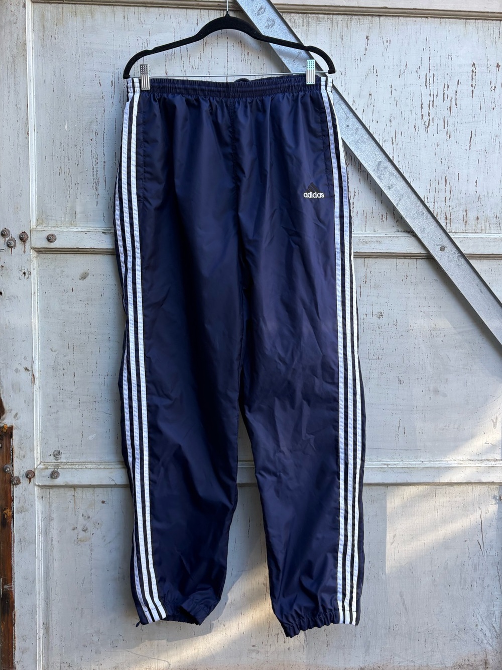 Vintage 90s Adidas Navy Blue White Striped Baggy Track Pants Men’s L